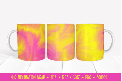 Bright Pink Yellow Mug Sublimation Wrap. Abstract Mug Design