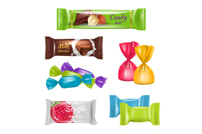 Candies realistic. Colored sugar sweets decoration covers for candies