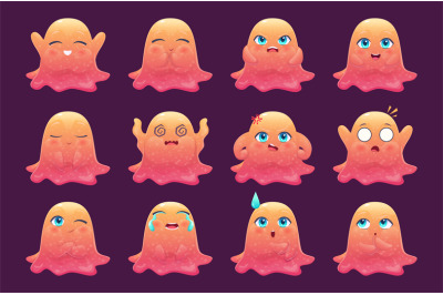 Slime creatures. Jelly cute characters with big funny eyes different e