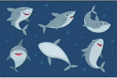 Smile shark. Cartoon cute ocean swimming wild animal funny underwater