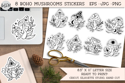 Magic Mushrooms Stickers | Black And White Stickers