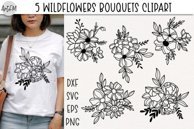 Wildflower Bouquet Cutting File| Line Art Flowers SVG