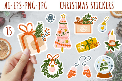 Christmas stickers, Winter wreath, Christmas gift stickers