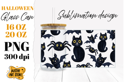 Halloween Glass Can sublimation design. Cat&2C; Bat and Spider