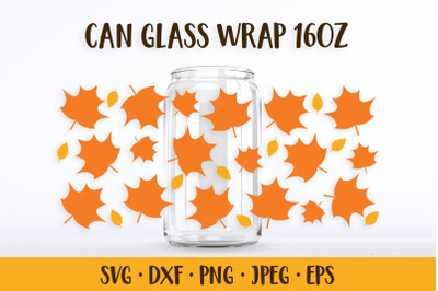 Fall Leaves Glass Can Wrap SVG. Autumn Can Glass Design