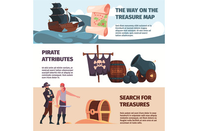 Pirate banners. Printing design template with place for text and pirat