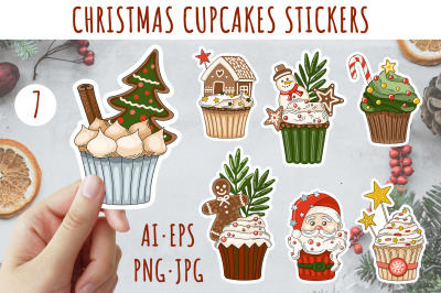 Christmas cupcake stickers, Christmas sweets stickers