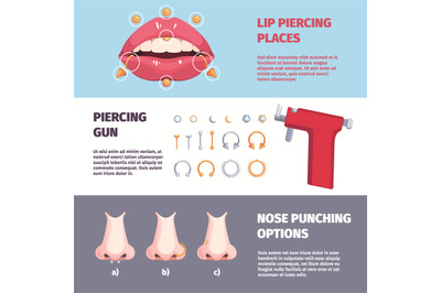 Piercing banners. Body and face decorative elements dots arrows metall