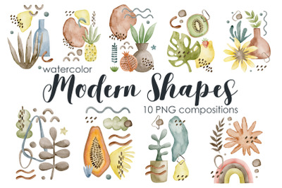 Watercolor abstract shapes compositions.