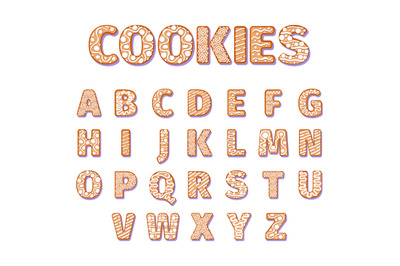 Gingerbread alphabet. Christmas holiday letters xmas cookies alphabet