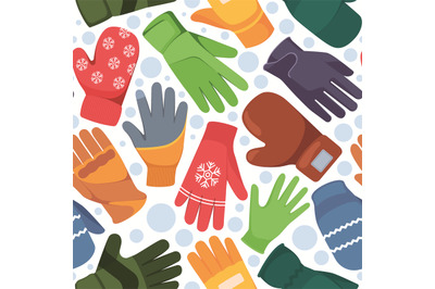 Winter clothes pattern. Knitted gloves for hands garish vector seamles