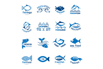 Seafood logo. Fishes colored icons templates animals underwater recent