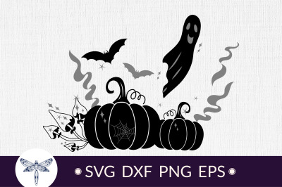 Pumpkin printable SVG design with ghost | Cute Halloween PNG