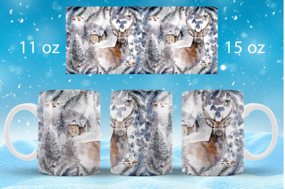 Winter mug wrap design Forest animal sublimation Christmas