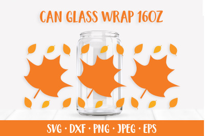 Autumn Leaves Glass Can Wrap SVG. Fall Can Glass Design