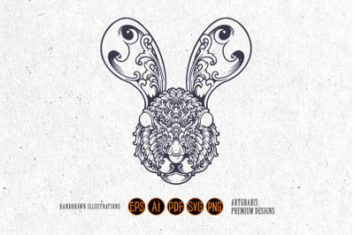 Silhouette floral head bunny vintage ornament svg