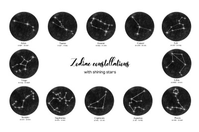 Zodiac constellation clipart, Horoscope signs illustration