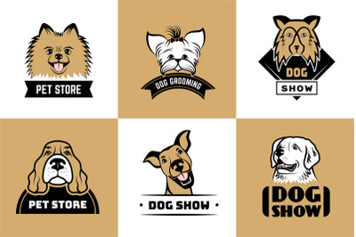 Dogs logo. Domestic animals pets stylized labels recent vector illustr