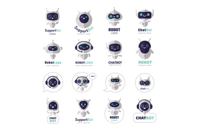 Chatbot logo. Virtual future electronic cyborg characters android face