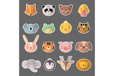 Cute animal head. Kawaii faces smiling avatars different expressions p