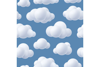 Clouds pattern. Fluffy realistic plastic outdoor clouds stylized forms