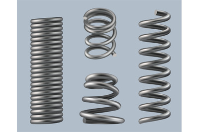 Spring coils. Steel geometrical 3d objects machine details metallic st