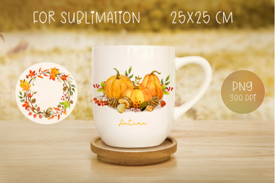 Autumn Watercolor Illustration and Wreath for sublimation