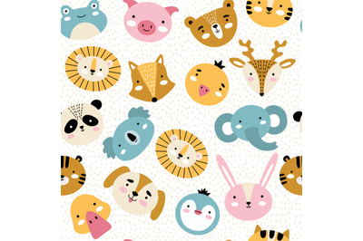 Animal faces pattern. Cute colored wild animal in cartoon style mouse