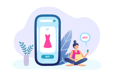 People buying in online shop with smartphone