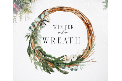 Winter is here - watercolor wreath clipart PNG
