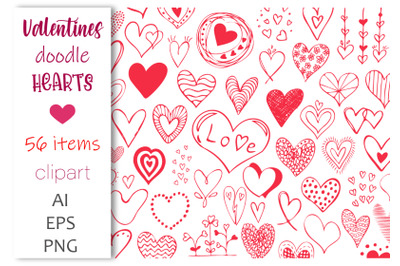 Valentines red doodle hearts