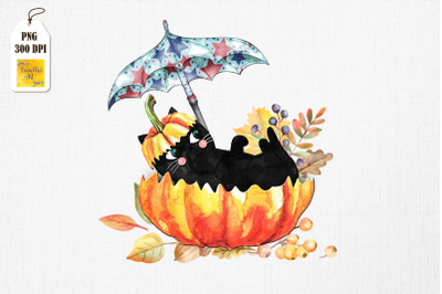 Pumpkin and Black Cat Halloween Retro