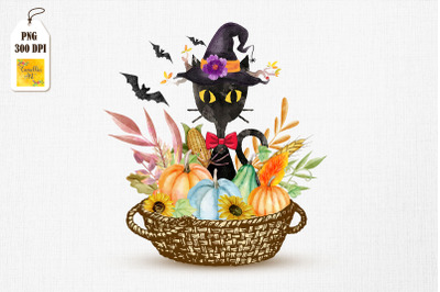 Halloween Black Cat Witch Hat Pumpkin