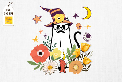 Floral Black Cat Happy Halloween