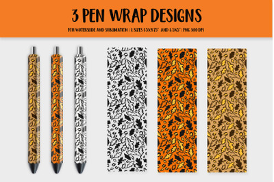 Oak Leaves Pen Wrap.  Autumn Leopard Print Pen Sublimation