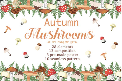 Autumn Mushrooms Clipart
