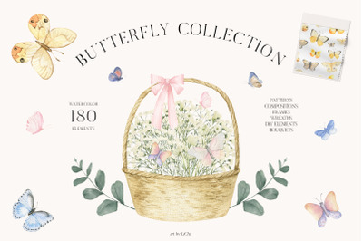 BUTTERFLY and FLOWERS Clipart Summer Floral