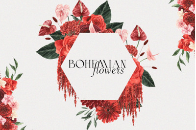 Watercolor Bohemian Red Flowers clipart