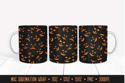 Halloween Pumpkin Faces Mug Wrap Sublimation Design PNG