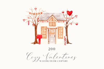 Watercolor Cozy Valentines Clipart