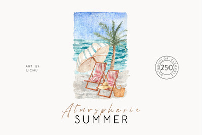 Watercolor Atmospheric Summer Cocktails Ice cream Outfits Clipart