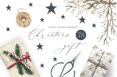 Watercolor Christmas Gift Clipart