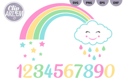 Rainbow Cloud Numbers  SVG PNG Cutting File  Image Transfer Vector