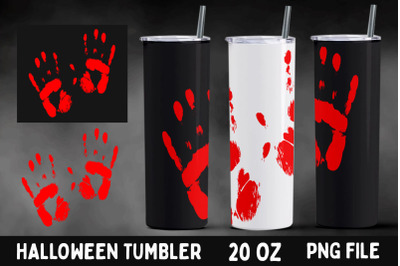 Halloween 20oz skinny tumbler wrap with blood hand, Spooky pn