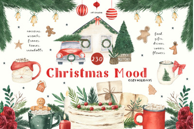 Watercolor Christmas Mood Clipart