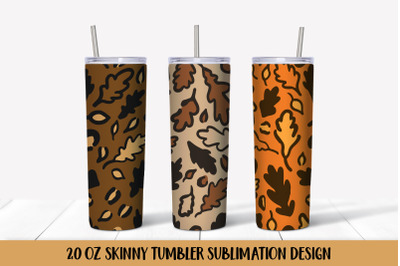 Fall Oak Leaves Leopard Print Tumbler Wrap Designs PNG