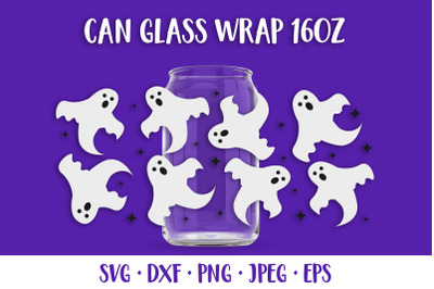 Halloween Can Glass Wrap SVG. Cute Ghosts Glass Can