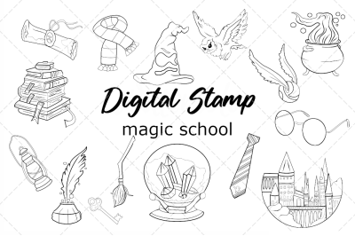 Digital stamp magic school png svg vector file eps