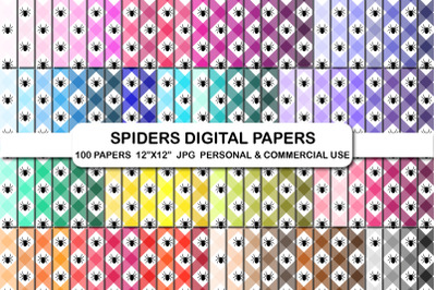 Halloween Spiders Gingham Digital Papers Background Spider