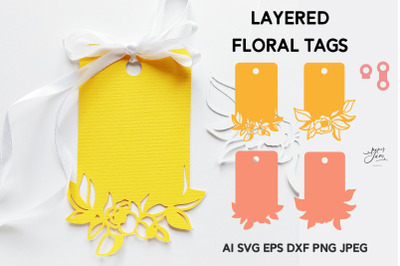 Floral tags SVG Paper Cut Tags Template SVG laser cut svg